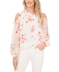 CeCe Women's Cold-Shoulder Bow Top