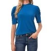 CeCe Women's Puff-Sleeve Ruffled-Neck Short Sleeve Knit Top