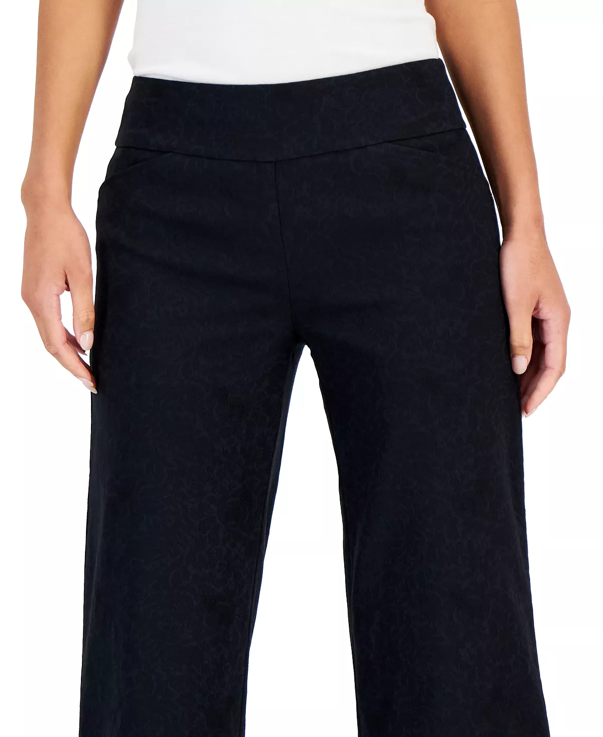 Charter Club Women's Jacquard Pull-On Wide-Leg Cropped Pants, Created For Macy's 4 Charter Club Women's Jacquard Pull-On Wide-Leg Cropped Pants, Created For Macy's - Image 4