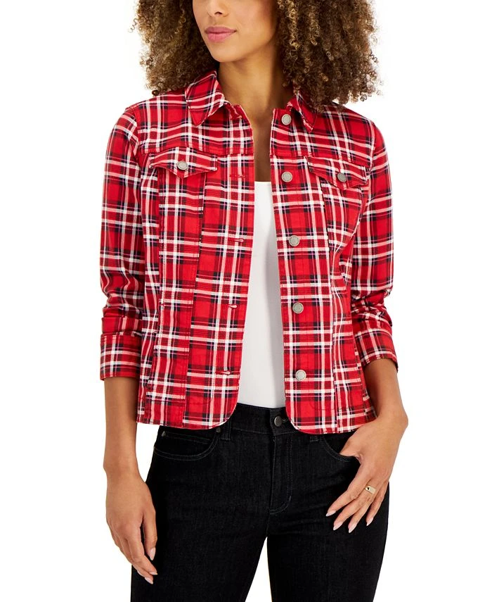 Charter Club Women's Classic Denim Tartan Jacket, Created For Macy's 1 Charter Club Women's Classic Denim Tartan Jacket, Created For Macy's