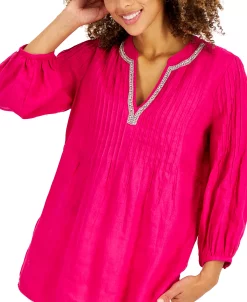 Charter Club Women's Puff-Sleeve Linen Tunic, Created For Macy's -Anne Klein Sales Store 21674365 fpx