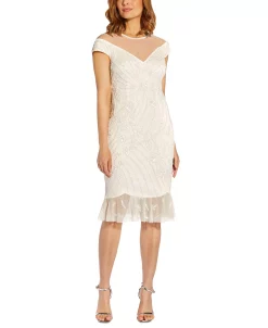 Adrianna Papell Women's Illusion-Trim Beaded Dress 8 Adrianna Papell Women's Illusion-Trim Beaded Dress -Anne Klein Sales Store 21714542 fpx
