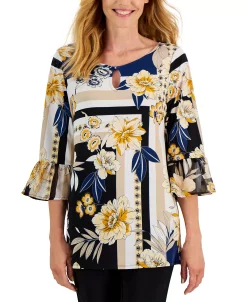 JM Collection Women's Printed Bell-Sleeve Top, Created For Macy's 8 JM Collection Women's Printed Bell-Sleeve Top, Created For Macy's -Anne Klein Sales Store 21721364 fpx