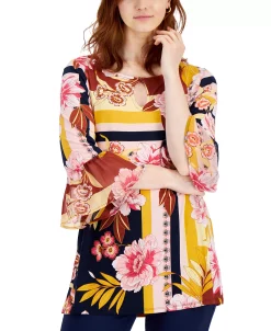 JM Collection Women's Printed Bell-Sleeve Top, Created For Macy's 7 JM Collection Women's Printed Bell-Sleeve Top, Created For Macy's -Anne Klein Sales Store 21721366 fpx