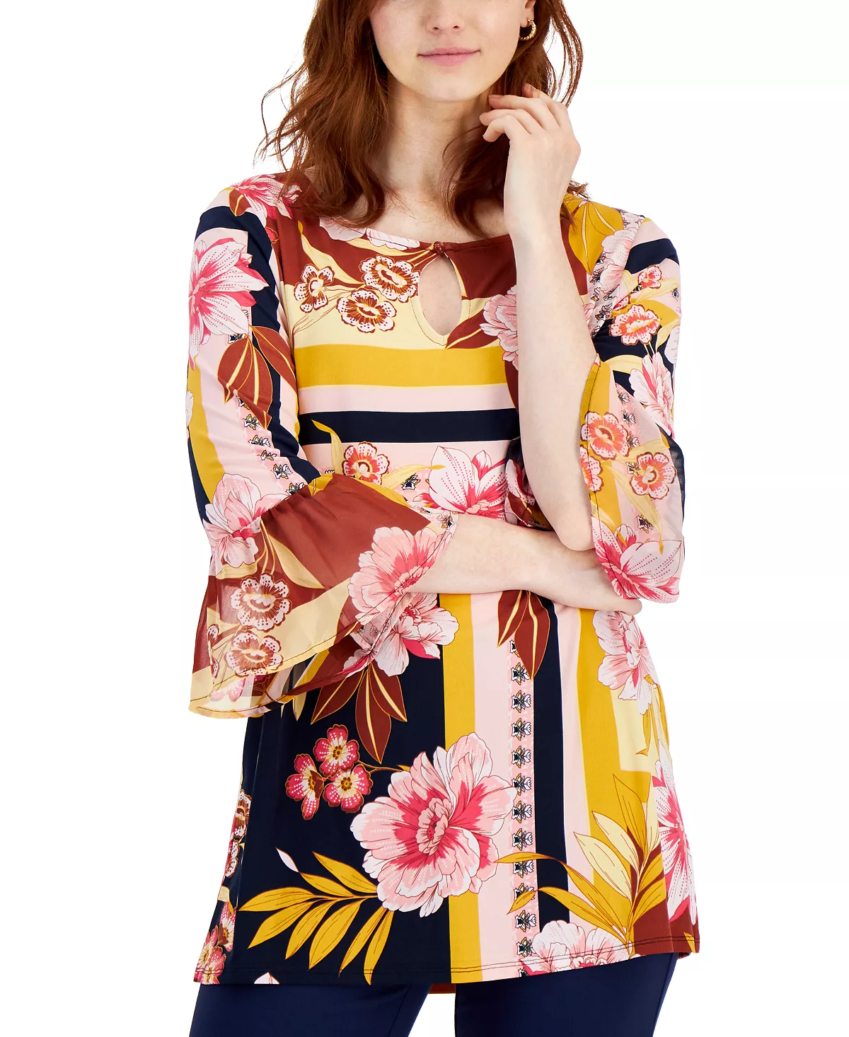 JM Collection Women's Printed Bell-Sleeve Top, Created For Macy's 3 JM Collection Women's Printed Bell-Sleeve Top, Created For Macy's - Image 3