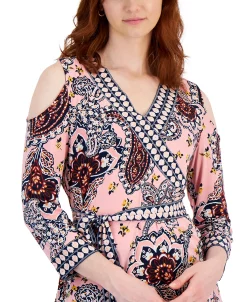 JM Collection Women's Nancy Border-Print Top, Created For Macy's -Anne Klein Sales Store 21721584 fpx
