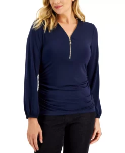 JM Collection Women's Zip-Front Ruched Top, Created For Macy's 12 JM Collection Women's Zip-Front Ruched Top, Created For Macy's -Anne Klein Sales Store 21721658 fpx