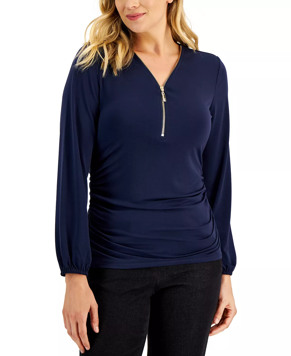 JM Collection Women's Zip-Front Ruched Top, Created For Macy's 3 JM Collection Women's Zip-Front Ruched Top, Created For Macy's - Image 3