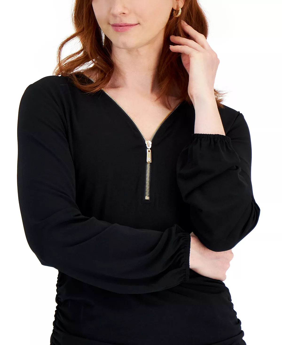 JM Collection Women's Zip-Front Ruched Top, Created For Macy's 2 JM Collection Women's Zip-Front Ruched Top, Created For Macy's - Image 2