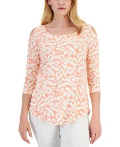 JM Collection Women's Printed Burnout Top, Created For Macy's