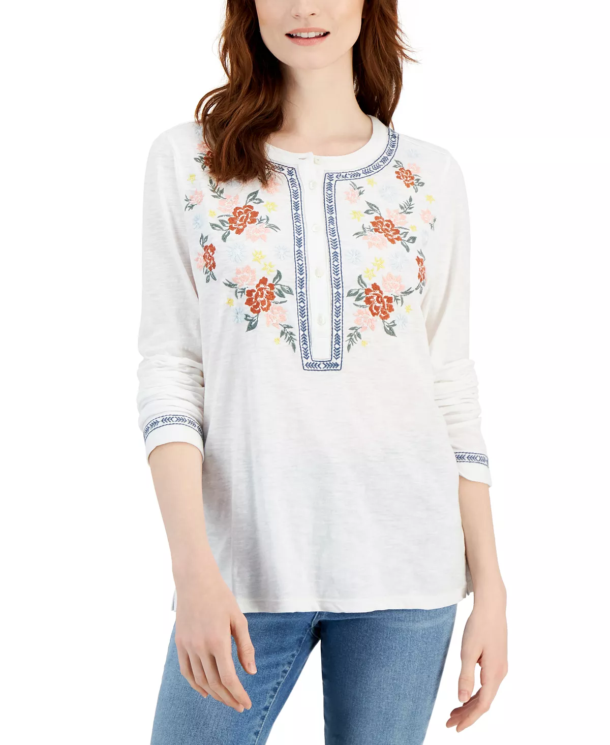 Style & Co Women's Cotton Embroidered Shirt, Created For Macy's 1 Style & Co Women's Cotton Embroidered Shirt, Created For Macy's