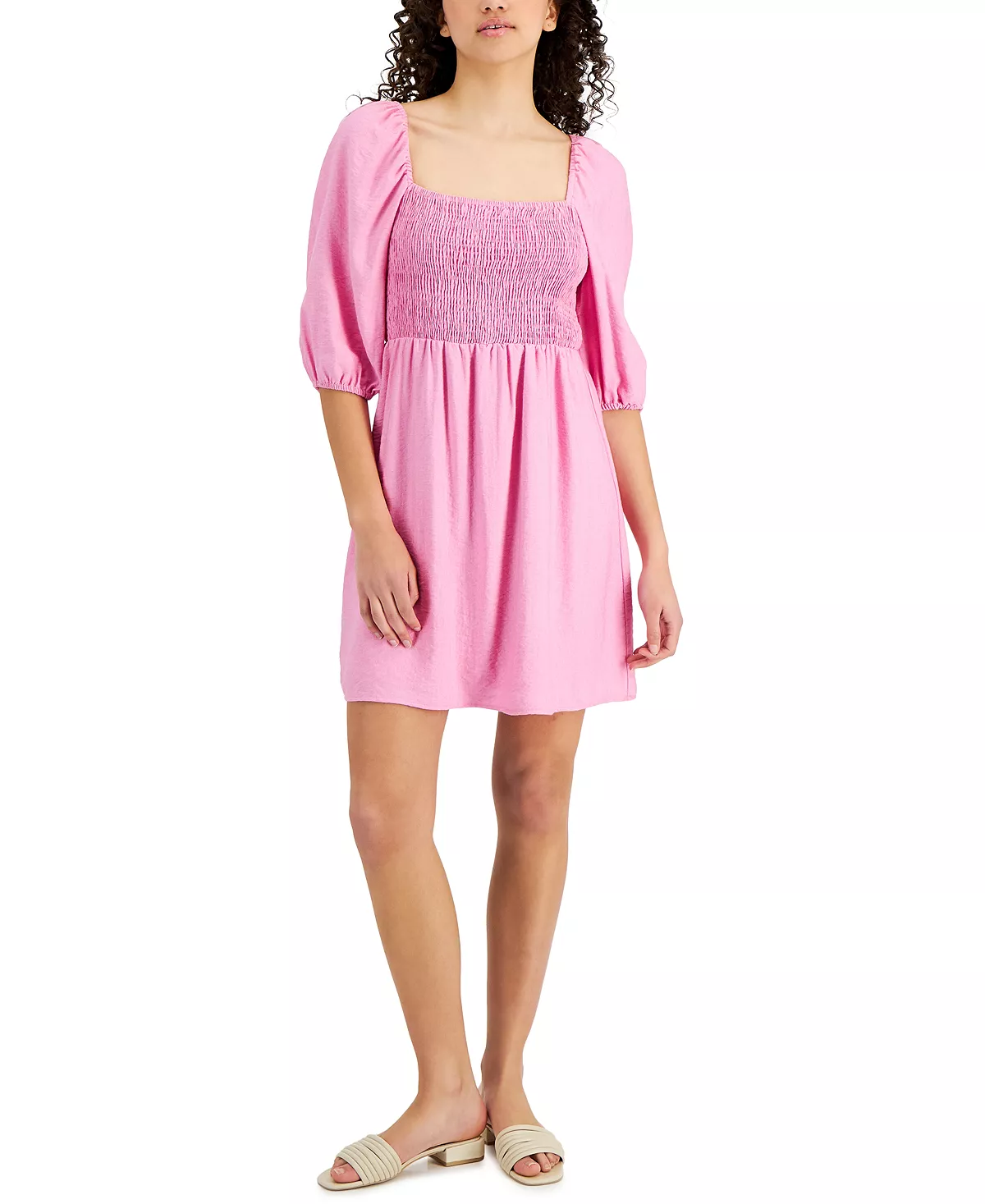 Bar III Women's Puff-Sleeve Smocked Dress, Created For Macy's 6 Bar III Women's Puff-Sleeve Smocked Dress, Created For Macy's - Image 6