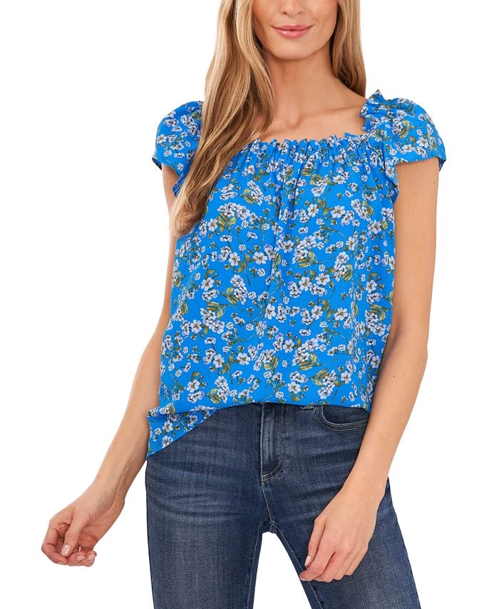 CeCe Women's Ruffled Square-Neckline Floral Top 1 CeCe Women's Ruffled Square-Neckline Floral Top
