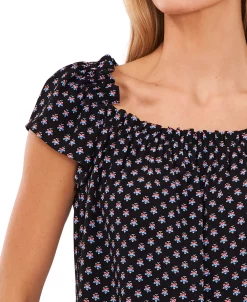 CeCe Women's Ruffled-Neckline Floral-Print Top -Anne Klein Sales Store 21731152 fpx