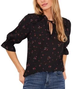 CeCe Women's Tie-Neck Floral-Print Blouse