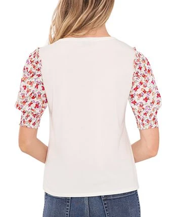 CeCe Women's Mixed-Media Puff-Sleeve Top 2 CeCe Women's Mixed-Media Puff-Sleeve Top - Image 2