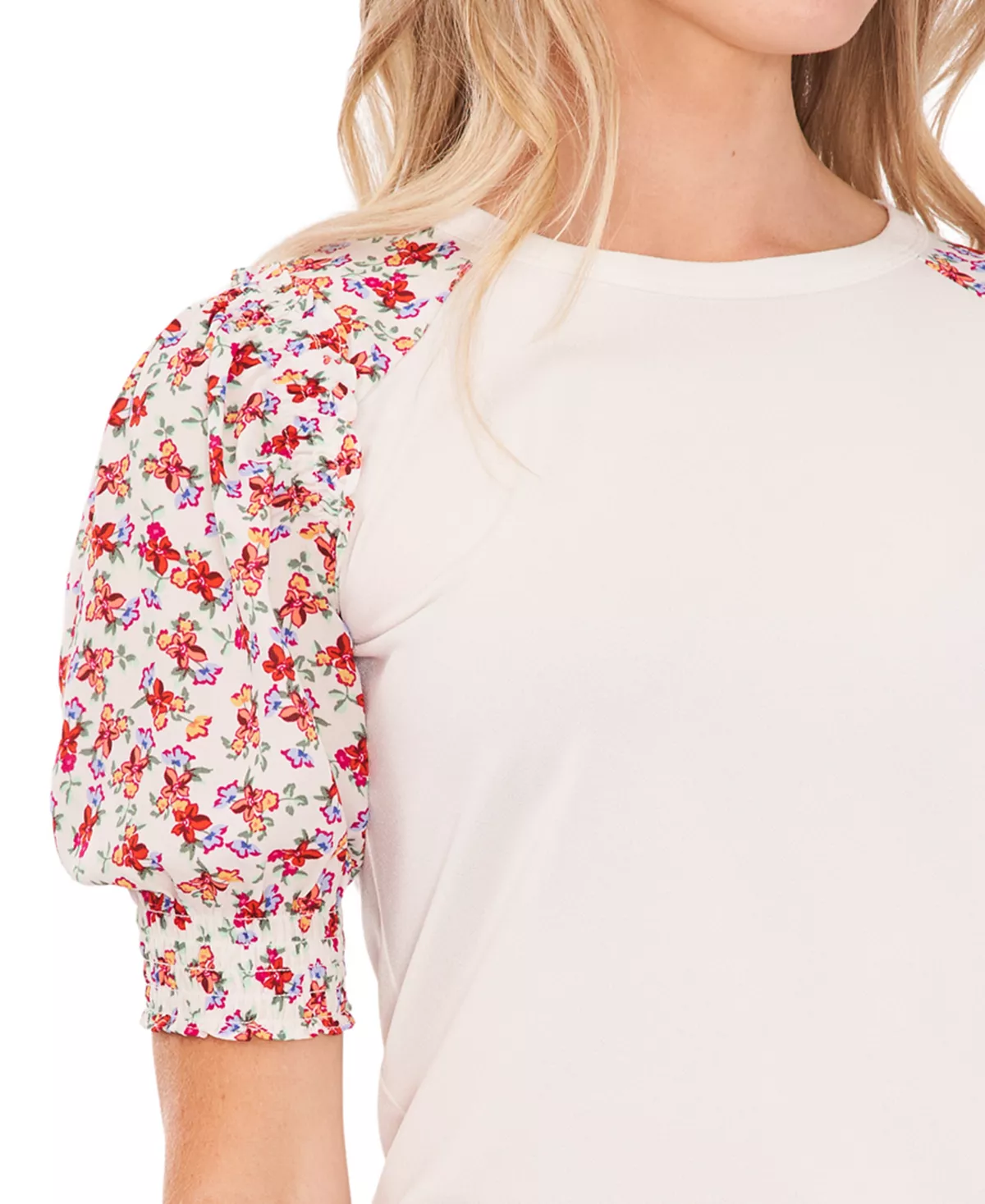 CeCe Women's Mixed-Media Puff-Sleeve Top 3 CeCe Women's Mixed-Media Puff-Sleeve Top - Image 3