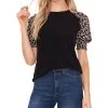 CeCe Women's Mixed-Media Puff-Sleeve Top