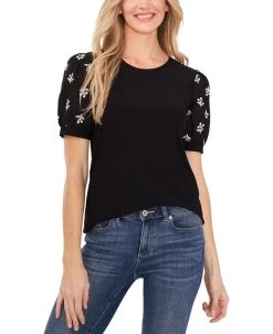 CeCe Women's Embroidered Puff-Sleeve Blouse