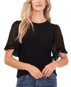 CeCe Women's Clip-Dot Ruffled Top