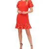 CeCe Women's Embroidered Puff-Sleeve Dress