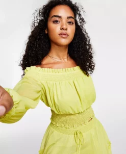 Bar III Women's Off-The-Shoulder Smocked Cropped Top, Created For Macy's -Anne Klein Sales Store 21742802 fpx