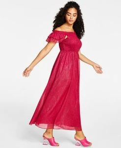 Bar III Women's Off-The-Shoulder Smocked Maxi Dress, Created For Macy's -Anne Klein Sales Store 21742828 fpx