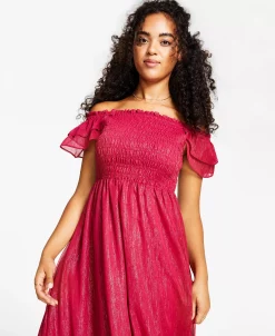Bar III Women's Off-The-Shoulder Smocked Maxi Dress, Created For Macy's -Anne Klein Sales Store 21742829 fpx