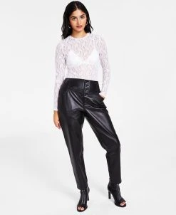 Bar III Women's Lace Long-Sleeve Bodysuit, Created For Macy's