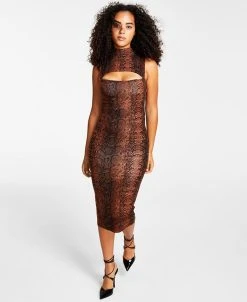 Bar III Women's Front-Cutout Printed Bodycon Dress, Created For Macy's