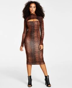 Bar III Women's Front-Cutout Printed Bodycon Dress, Created For Macy's