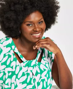 Kasper Plus Size Sleeveless Printed Twist-Neck Top -Anne Klein Sales Store 21760647 fpx