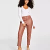 Bar III Women's Faux-Leather Button-Fly Ankle Pants, Created For Macy's