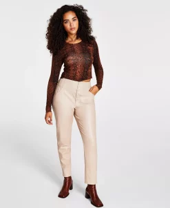 Bar III Women's Faux-Leather Button-Fly Ankle Pants, Created For Macy's 8 Bar III Women's Faux-Leather Button-Fly Ankle Pants, Created For Macy's -Anne Klein Sales Store 21817149 fpx