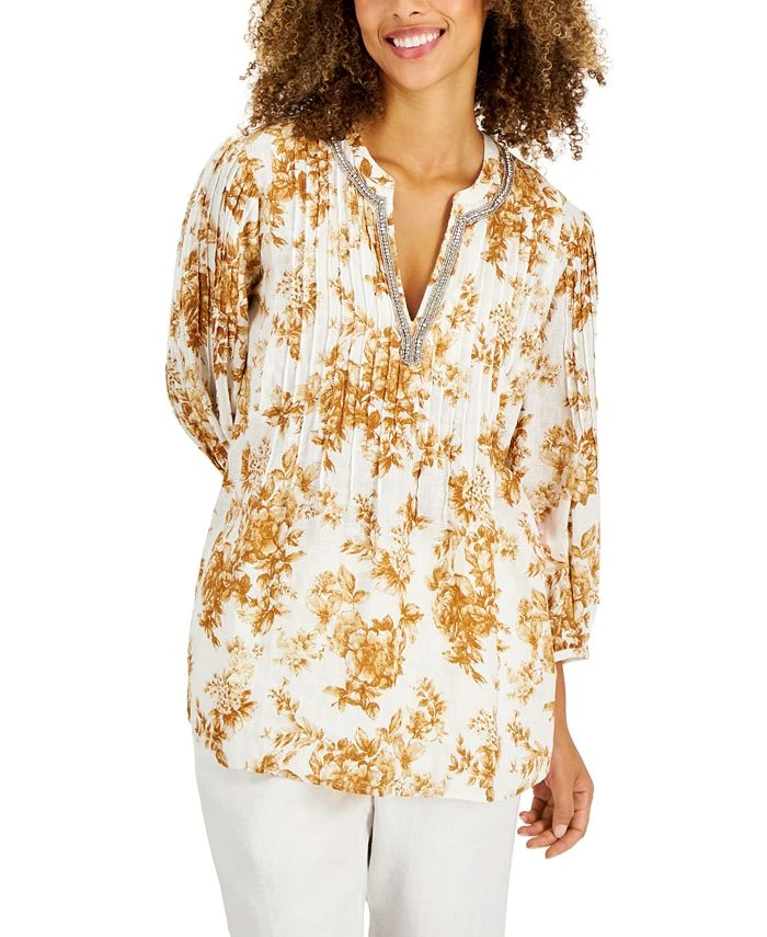 Charter Club Women's Floral-Print Linen Tunic, Created For Macy's 1 Charter Club Women's Floral-Print Linen Tunic, Created For Macy's