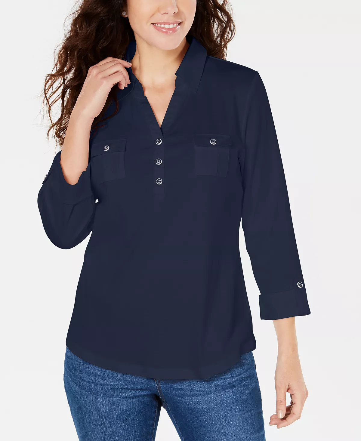 Karen Scott 3/4-Sleeve Woven Shirt, Created For Macy's 6 Karen Scott 3/4-Sleeve Woven Shirt, Created For Macy's - Image 6