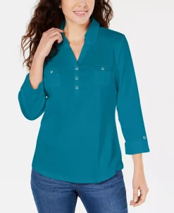 Karen Scott 3/4-Sleeve Woven Shirt, Created For Macy's 15 Karen Scott 3/4-Sleeve Woven Shirt, Created For Macy's -Anne Klein Sales Store 21840440 fpx