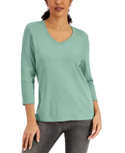 Karen Scott V-Neck 3/4-Sleeve Top, Created For Macy's -Anne Klein Sales Store 21840655 fpx