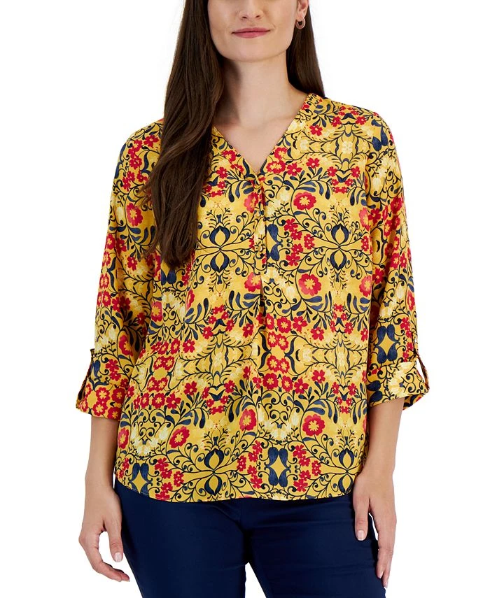 JM Collection Women's Folk Travels Printed Top, Created For Macy's 1 JM Collection Women's Folk Travels Printed Top, Created For Macy's