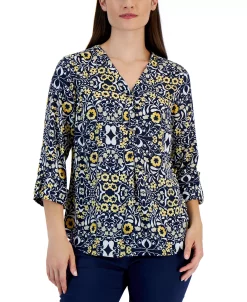 JM Collection Women's Folk Travels Printed Top, Created For Macy's 8 JM Collection Women's Folk Travels Printed Top, Created For Macy's -Anne Klein Sales Store 21853413 fpx