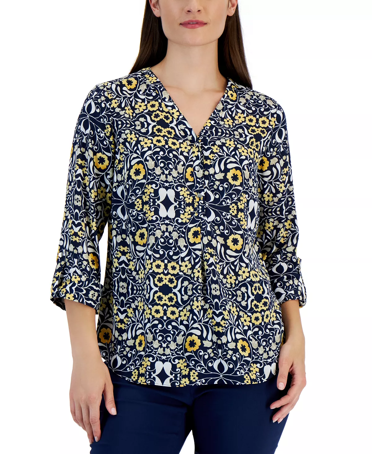 JM Collection Women's Folk Travels Printed Top, Created For Macy's 4 JM Collection Women's Folk Travels Printed Top, Created For Macy's - Image 4