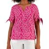 Charter Club Women's Linen Tie-Sleeve Top, Created For Macy's