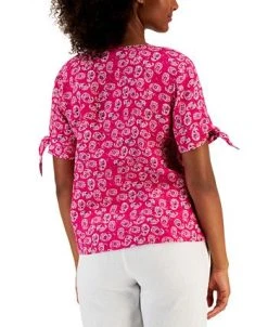 Charter Club Women's Linen Tie-Sleeve Top, Created For Macy's -Anne Klein Sales Store 21859583 fpx