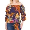 Vince Camuto Women's Printed Off-The-Shoulder Bubble-Sleeve Challis Blouse