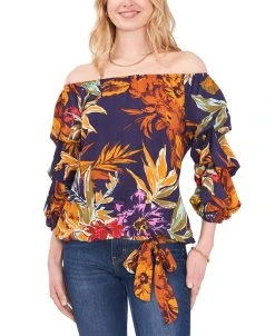 Vince Camuto Women's Printed Off-The-Shoulder Bubble-Sleeve Challis Blouse