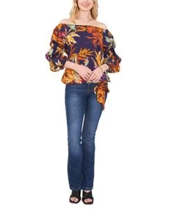 Vince Camuto Women's Printed Off-The-Shoulder Bubble-Sleeve Challis Blouse -Anne Klein Sales Store 21900210 fpx