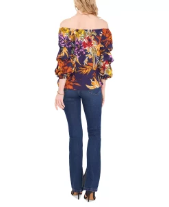 Vince Camuto Women's Printed Off-The-Shoulder Bubble-Sleeve Challis Blouse -Anne Klein Sales Store 21900212 fpx