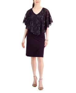 Connected Women's Embellished Cape-Overlay Dress