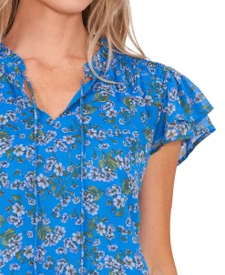 CeCe Women's Flutter Sleeve Floral Print Blouse 8 CeCe Women's Flutter Sleeve Floral Print Blouse -Anne Klein Sales Store 21922049 fpx