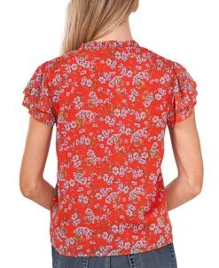 CeCe Women's Flutter Sleeve Floral Print Blouse 6 CeCe Women's Flutter Sleeve Floral Print Blouse -Anne Klein Sales Store 21922056 fpx